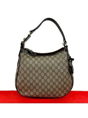 Gucci Logo Mirror GG Supreme Pattern Leather Shoulder Bag Tote Brown